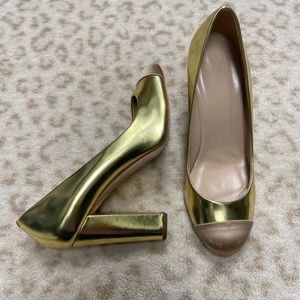J Crew Gold Block Heel